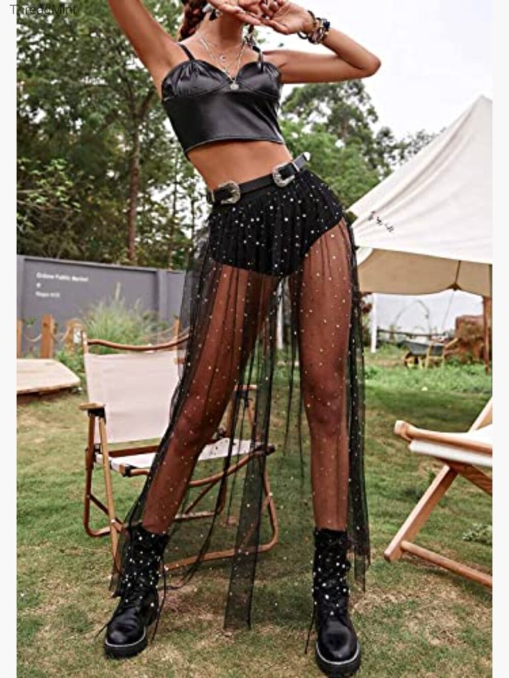 Sheer Mesh High Waist A-Line Maxi Skirt Festival Clubwear Rave - Picture 3 of 6